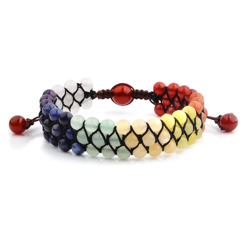 Clear crystal bangles-Multi Color Natural Stones Beaded Adjustable Bracelet (18mm Wide)