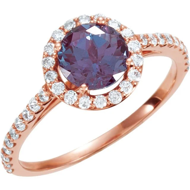 Raven feather engagement rings-14KT ROSE GOLD 1.40 CT ALEXANDRITE & 3/8 CTW DIAMOND HALO RING