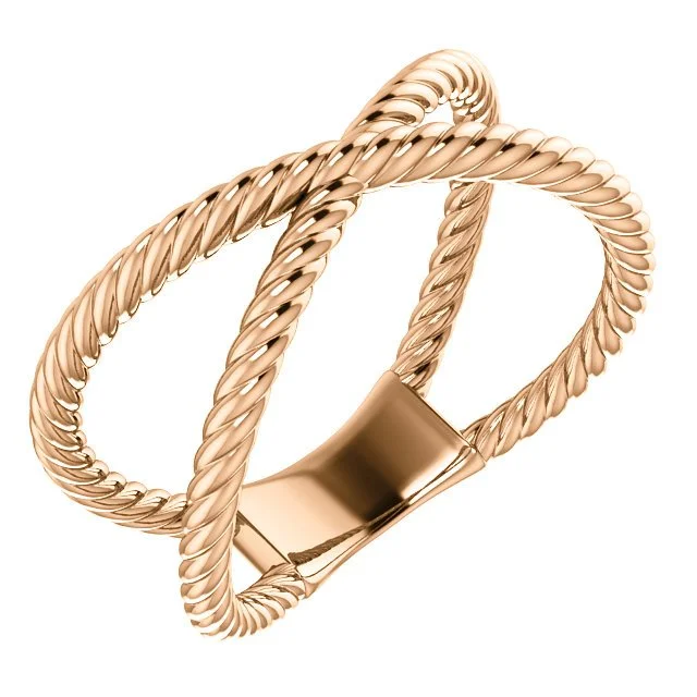 Subtle accent engagement rings-14KT Gold Rope Criss-Cross Ring