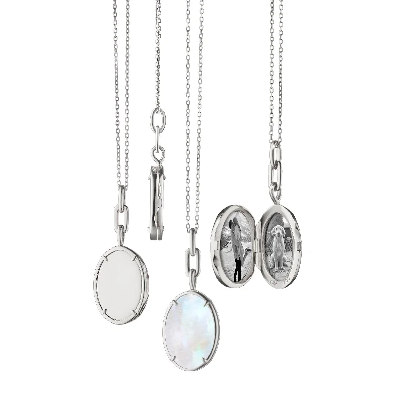 Light filigree necklaces-"Elle" Stone Slim 18K White Gold Locket Necklace