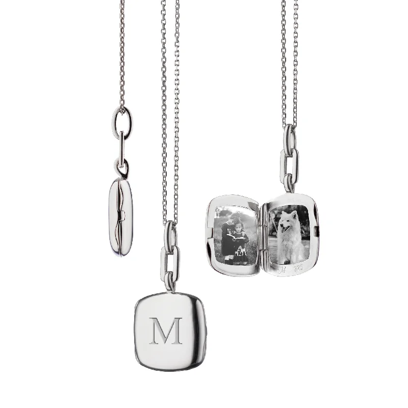 Fluid design necklaces-Slim "Viv" Sterling Silver Engraved Locket Necklace