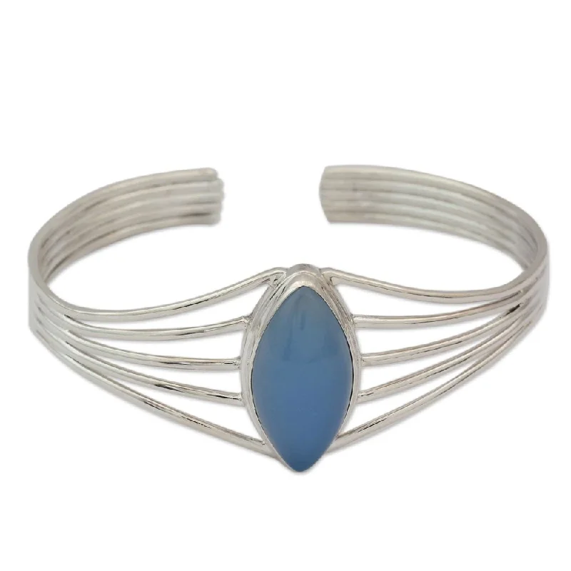 Fox motif bangles-Chalcedony Cuff Bracelet, 'Clear Sky' (India) - 7'6" x 9'6"