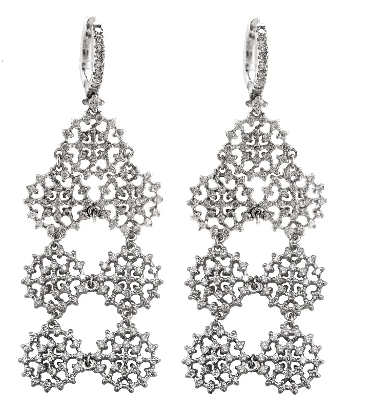 Solid hoop earrings-Stunning Ladies 14K 585 White Gold 4.10CTW Diamond Chandelier Drop Earrings