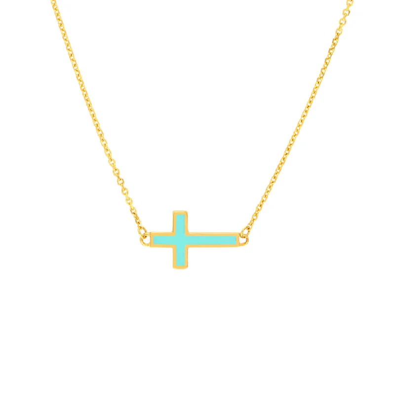 Lapis gem necklaces-14k Enamel Sideways Cross Necklace