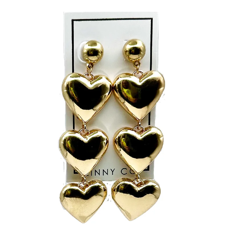 Solid hoop earrings-Linny Co | Brynn Gold Tone Heart Drop Earrings