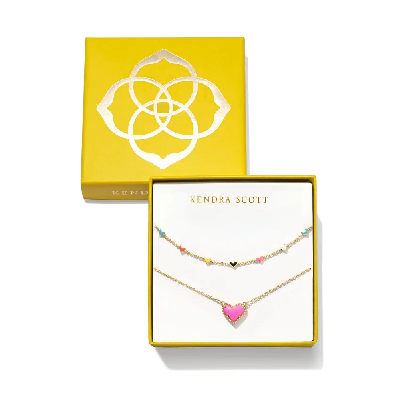 Thick chain necklaces-Kendra Scott Ari Haven Enamel Heart Necklace Gift Set