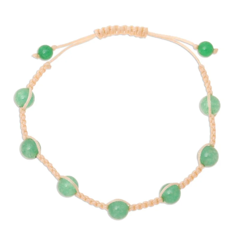 Subtle accent bangles-NOVICA Green Attraction, Quartz beaded macrame bracelet