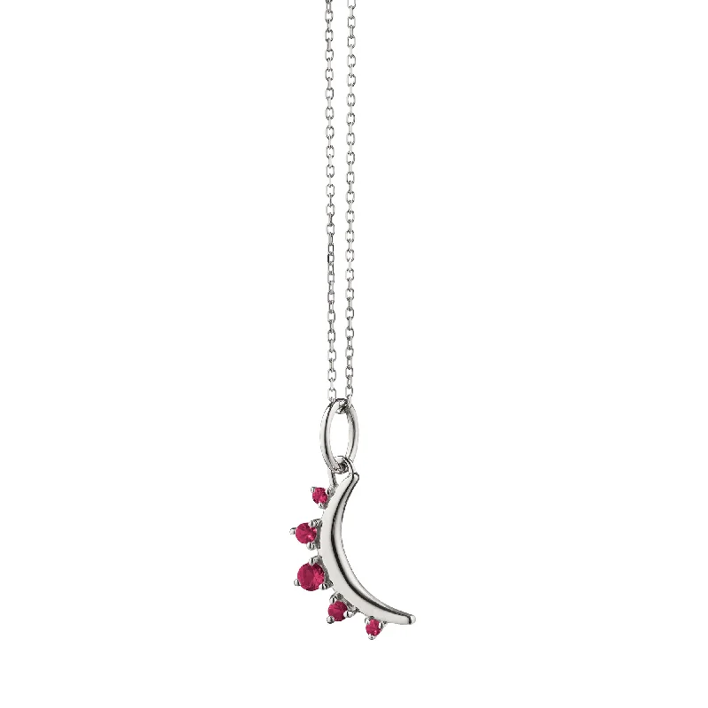 Slanted design necklaces-July Ruby "Moon" Sterling Silver Birthstone Necklace