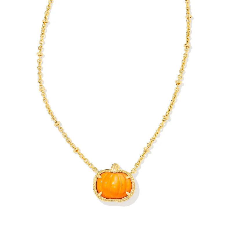 Reed weave necklaces-Kendra Scott Pumpkin Gold Short Pendant Necklace in Orange Mother of Pearl