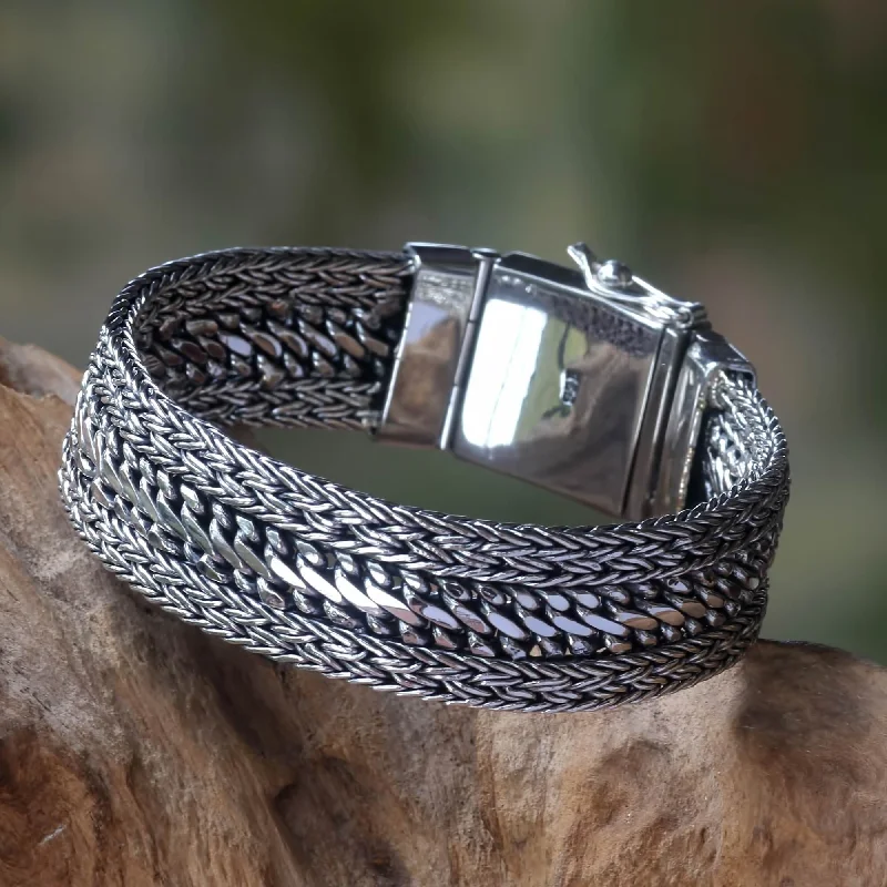 Astro theme bangles-Handmade 'Dragon Spirit' Men's Sterling Silver Bracelet (Indonesia) - 0.7"x7.5"