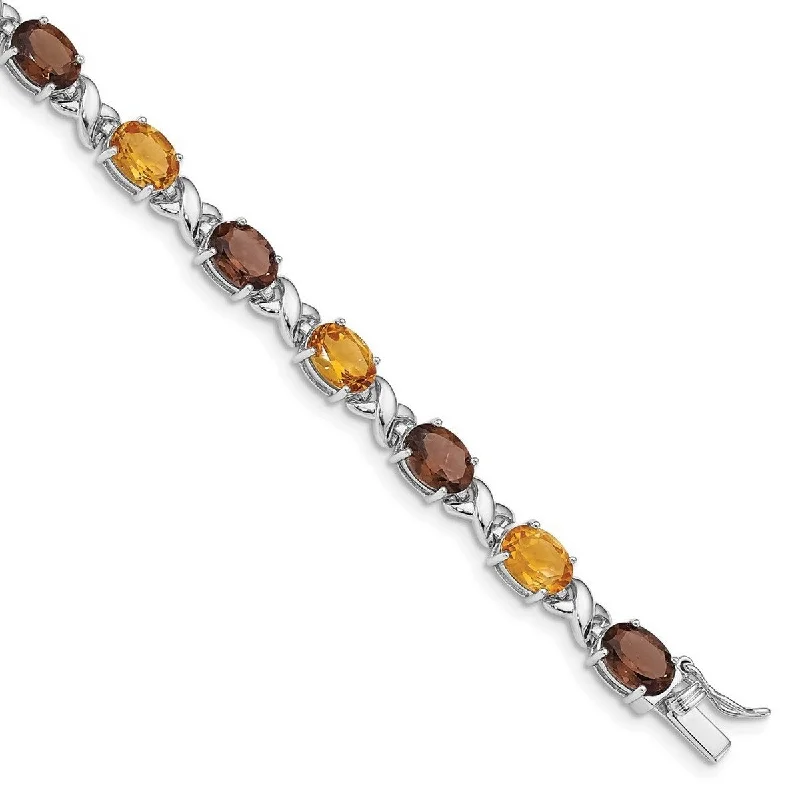 Clear diamond bangles-Curata 925 Sterling Silver Rhodium Plated Smoky Quartz Citrine White Topaz Bracelet 7.5 Inch