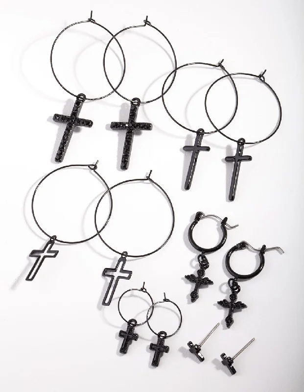 Subtle dangle earrings-Black Cross Earring Pack