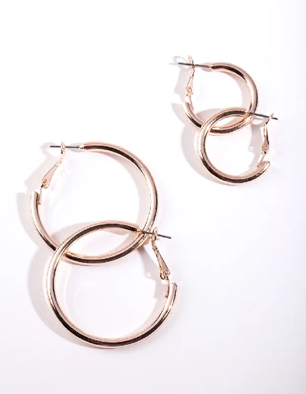 Simple cross earrings-Rose Gold Polished Hoop Earring Pack