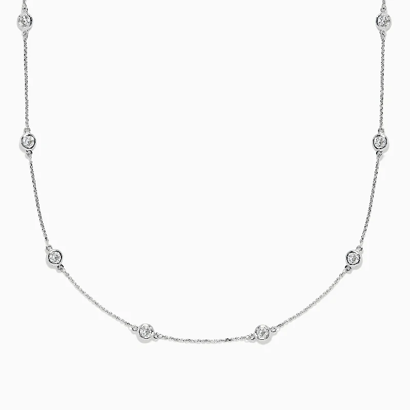 Light filigree necklaces-Pave Classica 14K White Gold Diamond Station Necklace, 1.50 TCW