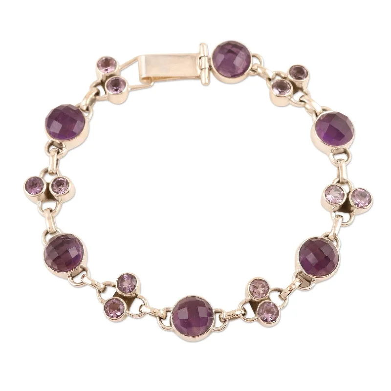 High cuff bangles-NOVICA Frosted Grapes, Amethyst link bracelet