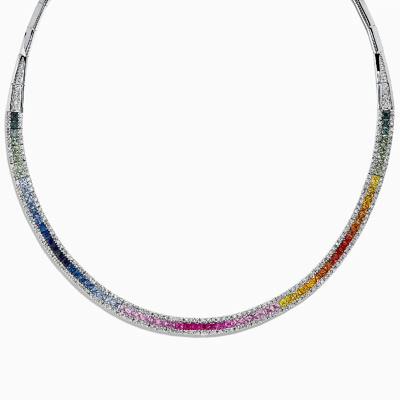 Topaz necklaces-Watercolors 14K White Gold Multi Sapphire & Diamond Necklace, 11.31 TCW