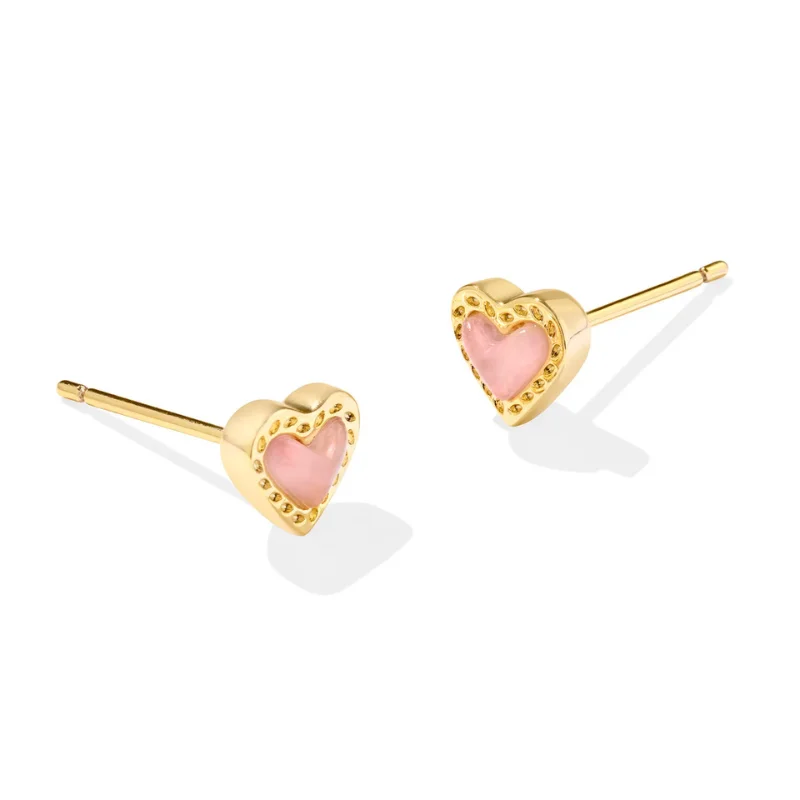 Solid hoop earrings-Kendra Scott | Mini Ari Gold Heart Studs in Rose Quartz