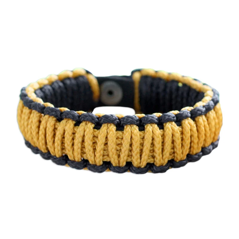 Thai tile bangles-Polyester Men's 'Amina In Golden Black' Wristband Bracelet (Ghana)