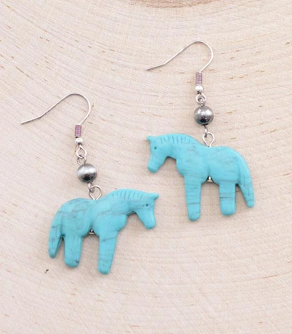 Curved design earrings-Turquoise Horse Dangle Earrings