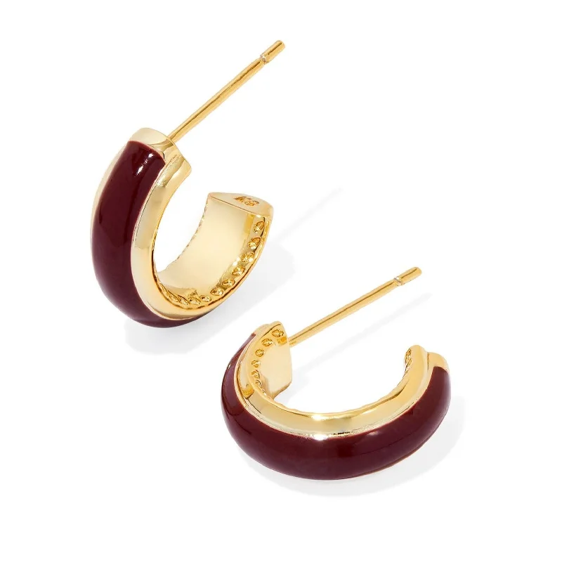 Square stud earrings-Kendra Scott | Ainsley Gold Huggie Earrings in Burgundy Enamel