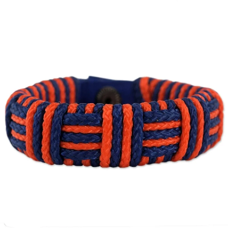 Pinch clasp bangles-Handmade Polypropylene Cord 'Blue and Orange Kente Power' Bracelet (Ghana) - 7'6" x 9'6"