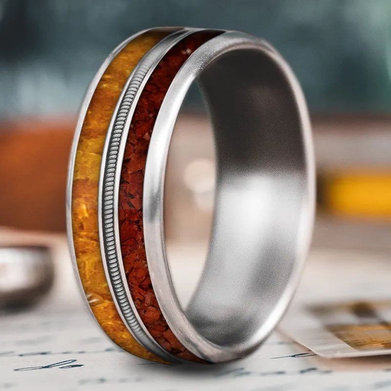 Pink gold rings-Custom Design - 3-Inlay Metal Center Ring Eij_eawnafkvElaHqjWZ-CdF