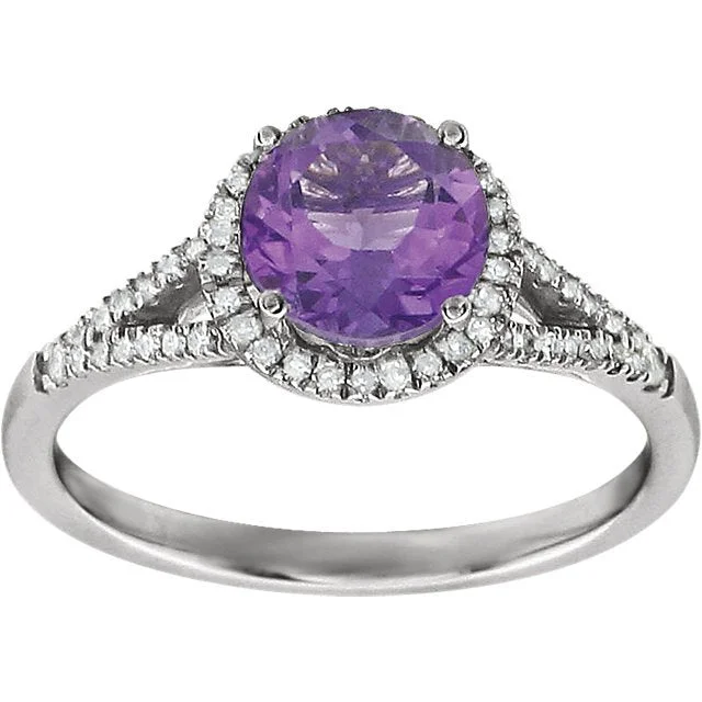 Pure star engagement rings-14KT WHITE GOLD 1 1/4 CTW AMETHYST & 1/6 CTW DIAMOND HALO RING