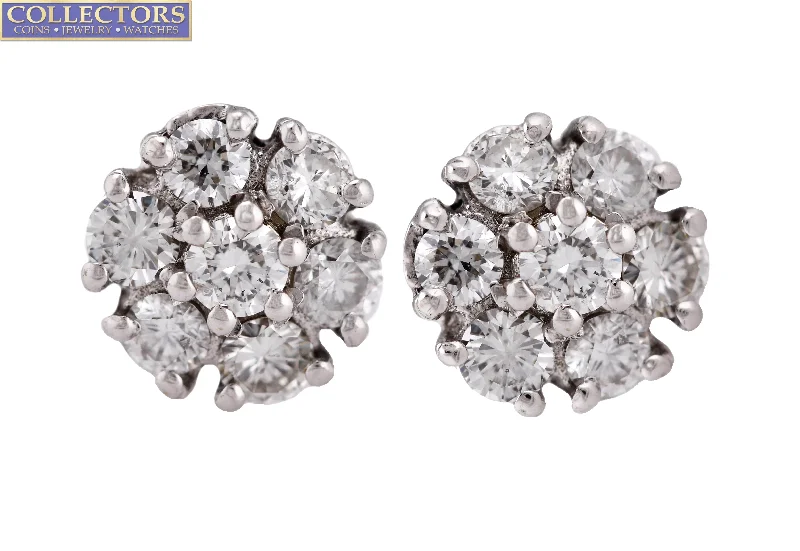 Silk cord earrings-Lovely Ladies Estate 14K White Gold 1.25ctw Diamond Cluster Stud Earrings