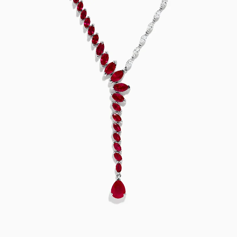 Multi-chain necklaces-Ruby Royale 14K White Gold Ruby and Diamond Statement Necklace 11.80 TCW