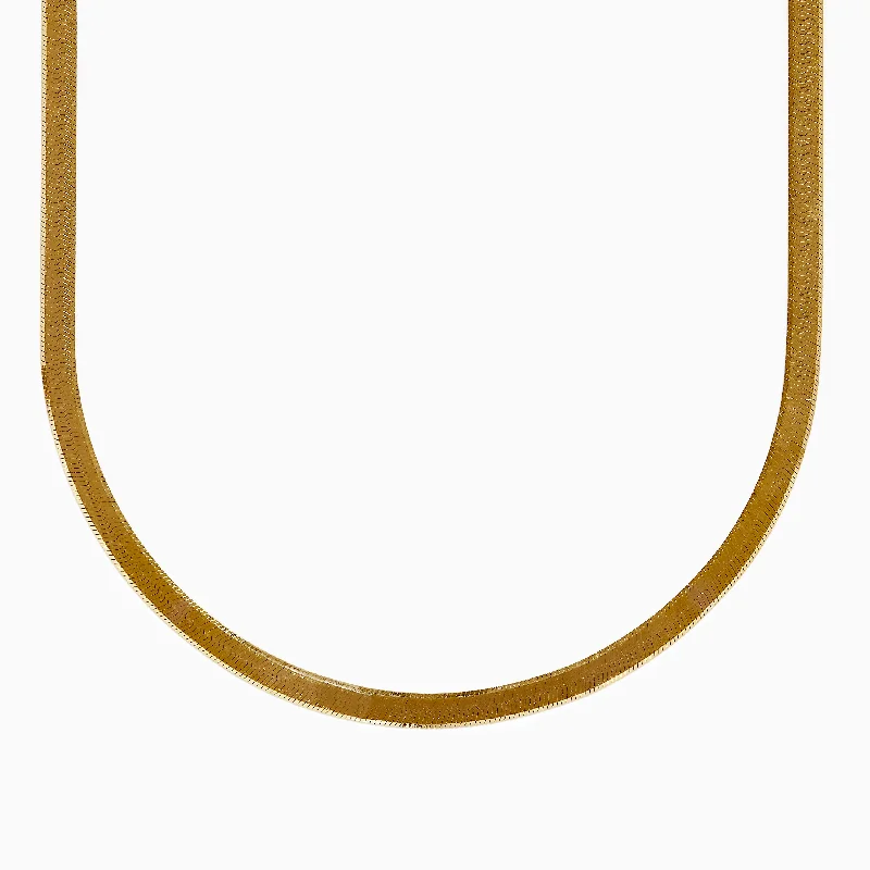 Mesh choker necklaces-14K Yellow Gold Textured Herringbone Chain Necklace 17"