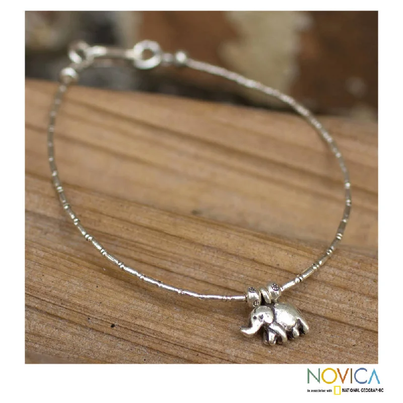 Oak grain bangles-Handmade Silver 'Moonlit Elephant' Charm Bracelet (Thailand)