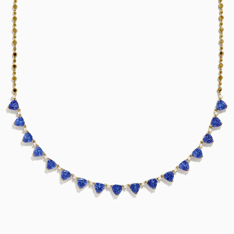 Lily flower necklaces-14K Yellow Gold Tanzanite and Diamond Necklace