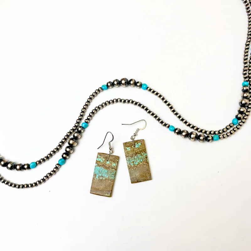 Fine heart earrings-Navajo | Navajo Handmade Turquoise Rectangle Slab Earrings