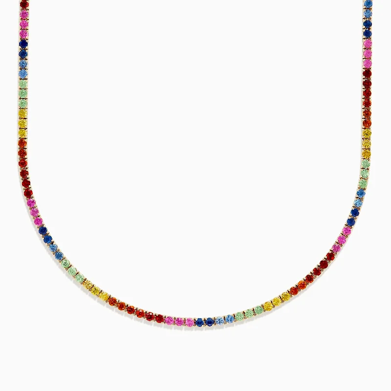 Burnished bronze necklaces-Watercolors 14K Yellow Gold Multi Sapphire Tennis Necklace