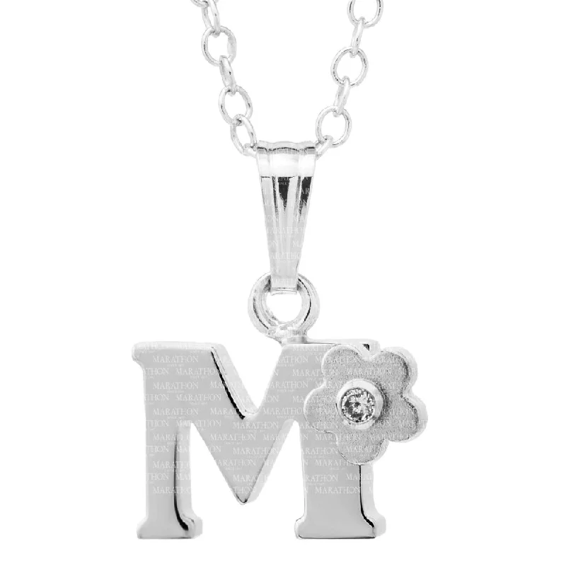 Flax thread necklaces-Sterling Silver Children's Initial "M" Pendant Necklace