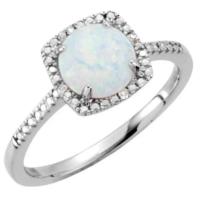 Topaz gem engagement rings-STERLING SILVER 7MM LAB CREATED OPAL & 0.01 CTW DIAMOND HALO RING