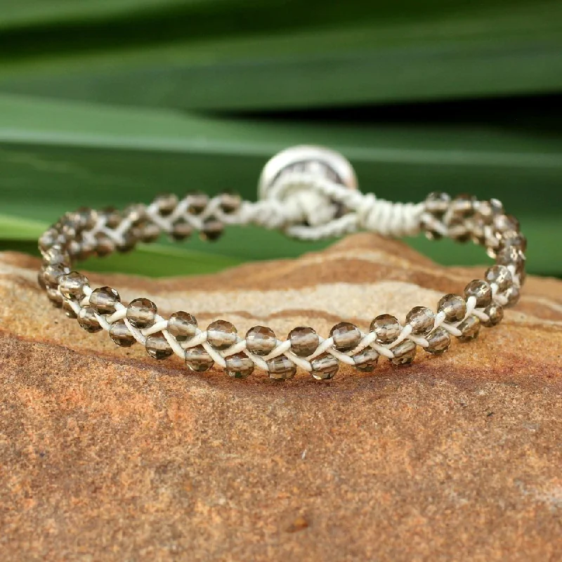 Flex cord bangles-Handmade Leather Silver 'Braids of Joy' Quartz Bracelet (Thailand)