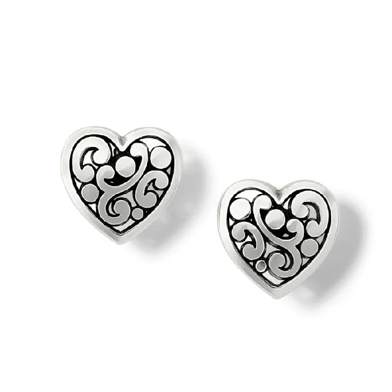 Curved design earrings-Brighton | Contempo Silver Tone Heart Post Earrings