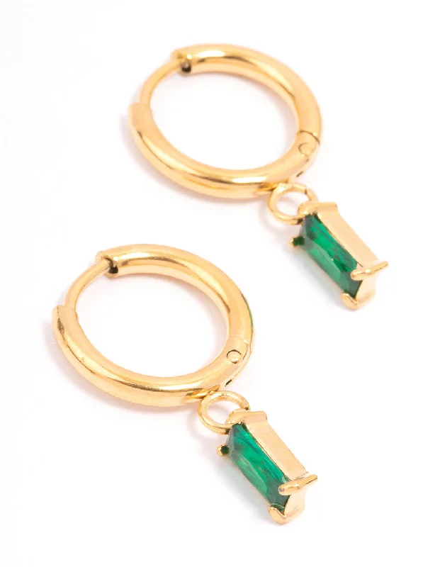 Light wood earrings-Gold Plated Surgical Steel Square Cubic Zirconia Hoop Earrings