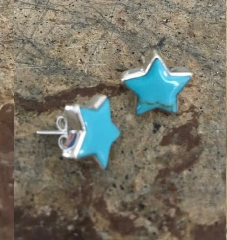 Ruby stone earrings-Turquoise & Sterling Silver Star Earrings