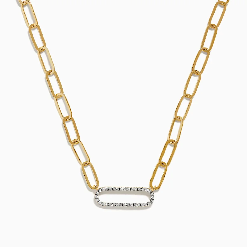 Celestial charm necklaces-D'oro 14K Yellow Gold Diamond Paperclip Necklace