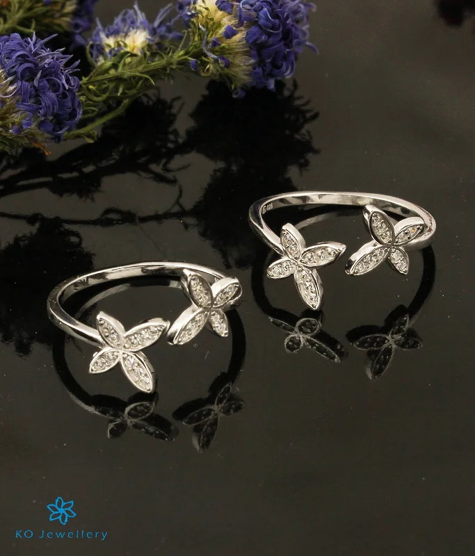 Pure star engagement rings-The Pretty Butterfly Silver Toe-Rings (White)