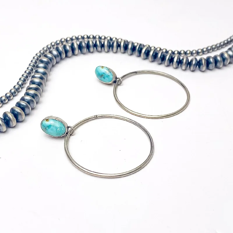 Stellar glow earrings-Tricia Smith | Navajo Handmade Hoop Sterling Silver Earrings with Turquoise Stones