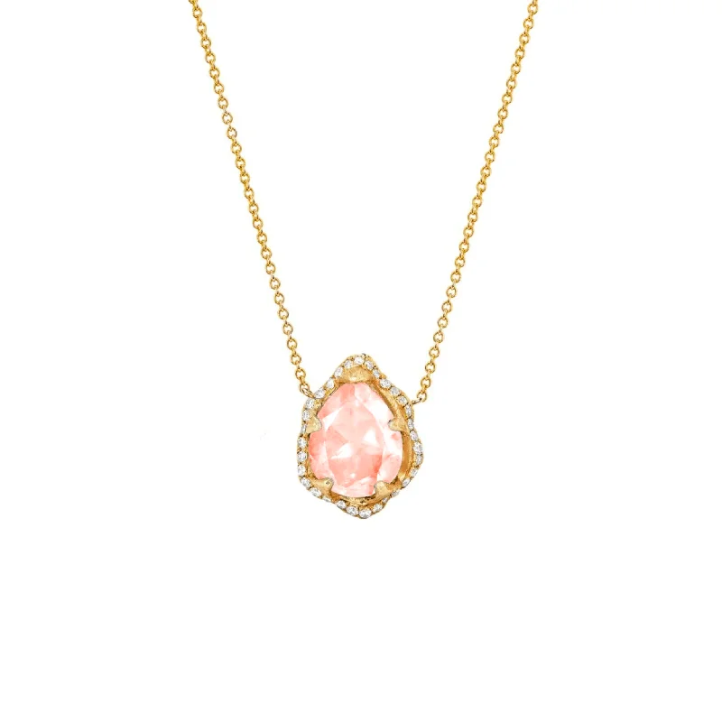 Reed weave necklaces-Mirco Queen Water Drop Morganite Necklace with Full Pavé Halo