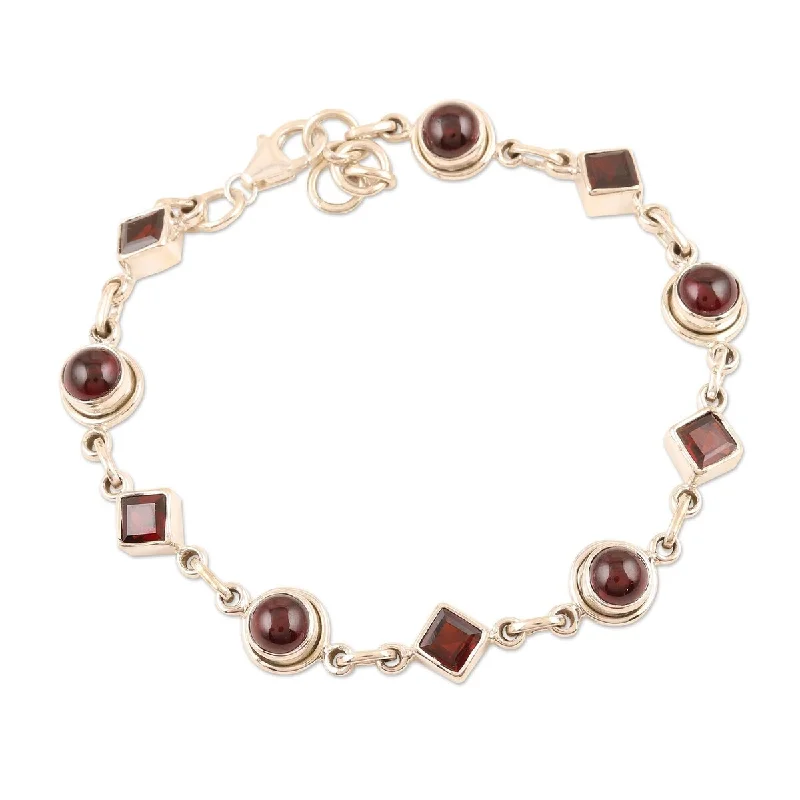 Ruby bead bangles-NOVICA Geometry in Red, Garnet link bracelet