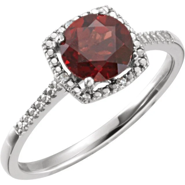 Thai tile engagement rings-STERLING SILVER 1.65 CT GARNET & .01 CTW DIAMOND HALO RING