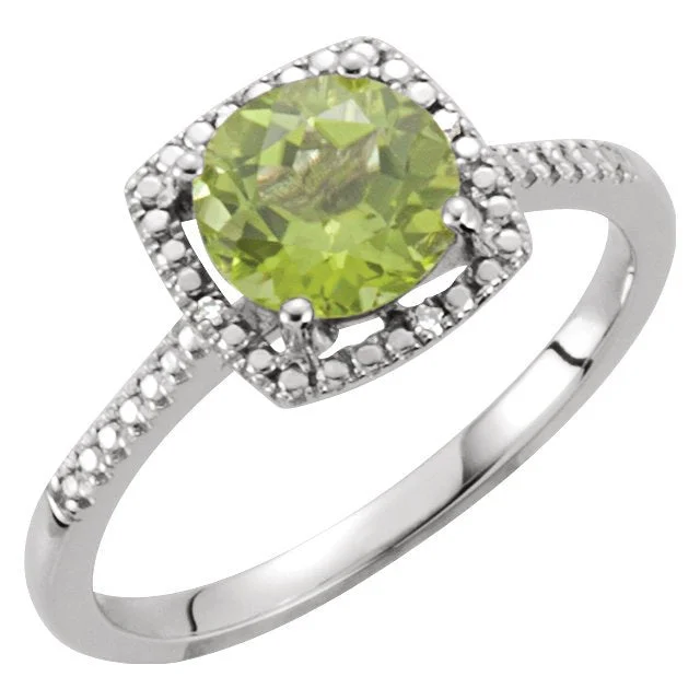 Radiant star engagement rings-STERLING SILVER 1.45 CT PERIDOT & .01 CTW DIAMOND HALO RING