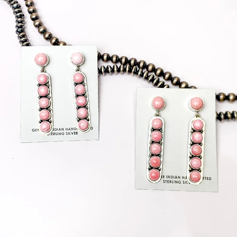 Wide statement earrings-Navajo | Navajo Handmade Circle Post Pink Concho Studded Drop Earrings