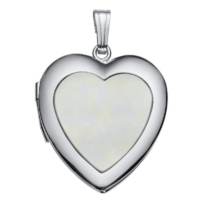 Square shape necklaces-Sterling Silver Mother of Pearl Heart Locket Necklace 18"