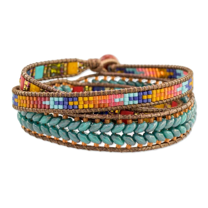 Topaz stone bangles-NOVICA Country Market, Glass beaded wrap bracelet